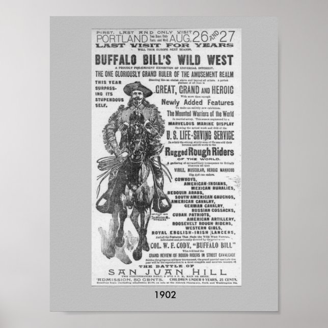 Poster 1902 Buffalo Bill's Wild West Show Publicité (Devant)