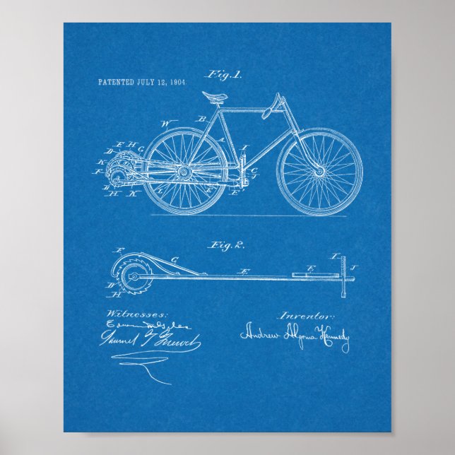Poster 1904 Lever Propelled Bicycle Patent Art Print (Devant)