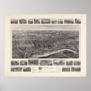 Poster 1905 Branford, CT Birds Eye View Panoramic Map