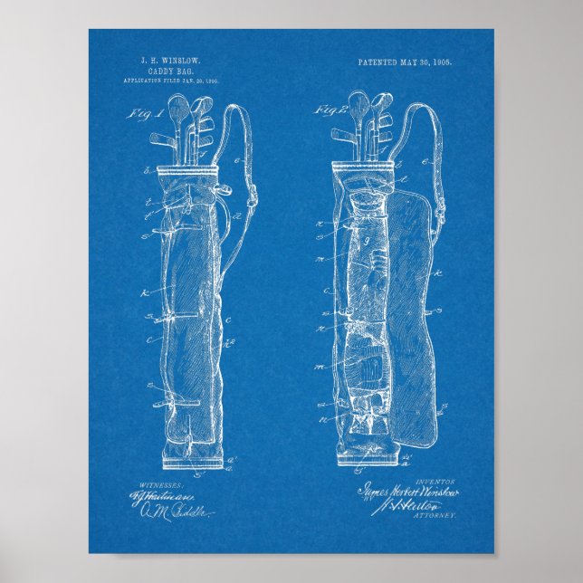 Poster 1905 Golf Club Caddy Bag Design Brevet d'Art Impri (Devant)