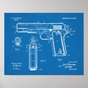 Poster 1911 Colt Browning Gun Patent Art Drawing Print