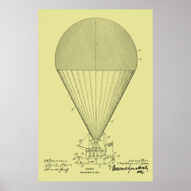 Poster 1913 Bateau Ballons Brevet d'art Imprimer (Devant)