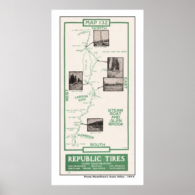 Poster 1914 Carte, Carson City, Bateau à vapeur, Glenbroo (Devant)