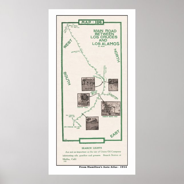 Poster 1914 Carte, Los Cruces à Los Alamos (Devant)