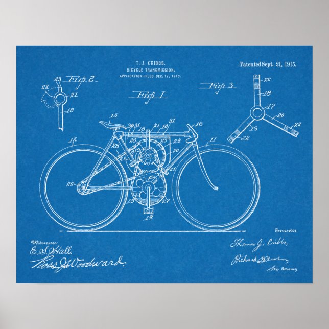 Poster 1915 Bicycle Transmission Design Brevet Art Imprim (Devant)