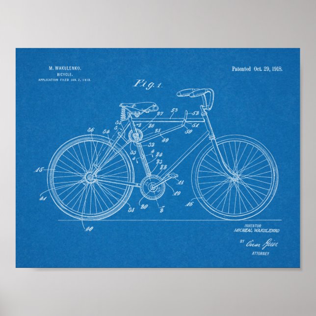 Poster 1918 Conception de bicyclettes sans chaines Brevet (Devant)