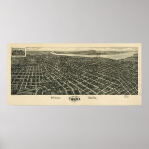 Poster 1918 Tulsa, OK Oiseaux Vue panoramique Carte