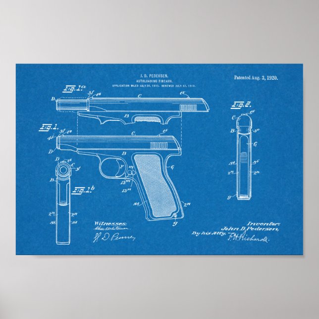 Poster 1920 Automatique Arme Brevet Dessin d'Art Imprimer (Devant)