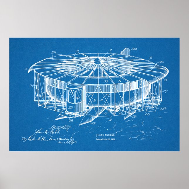 Poster 1920 Machine à voler Avion Brevet d'Art Dessin (Devant)