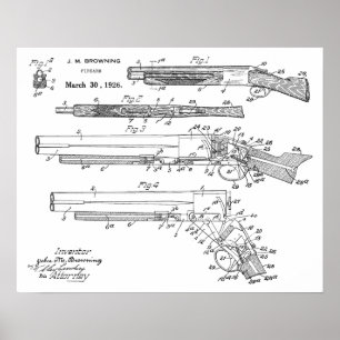 Poster 1926 Browning Shotgun Patent Art Drawing Print