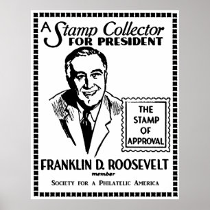 Poster 1936 Collecteur de timbres FDR pour Président
