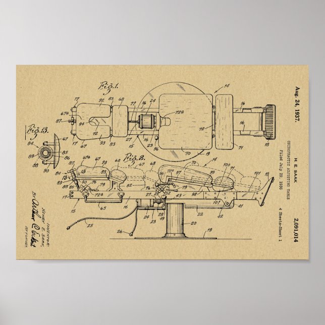 Poster 1937 Vintage Chiropractic Table Brevet Art Imprime (Devant)