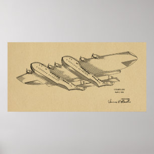 Poster 1939 Ocean Airplane Patent Art Drawing Print
