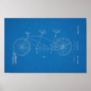 Poster 1945 Vintage Schwinn Bicycle Brevet Blueprint Art