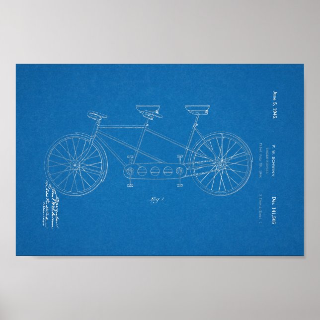 Poster 1945 Vintage Schwinn Bicycle Brevet Blueprint Art (Devant)