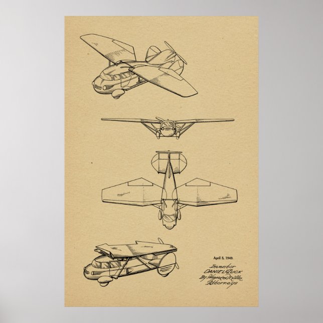 Poster 1949 Voiture Volante Avion Brevet d'Art Imprimer (Devant)