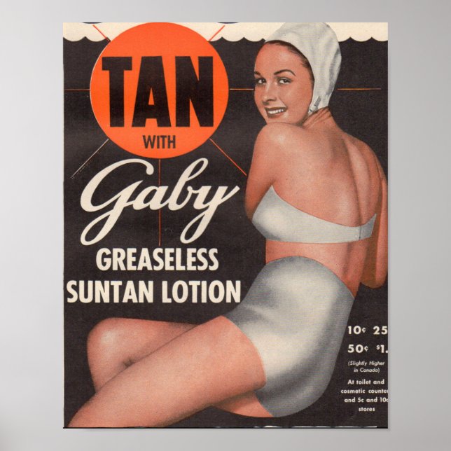 Poster 1950 Gaby Suntan Lotion ad (Devant)