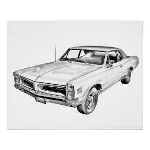 Poster 1966 Illustration d'une voiture musculaire Pontiac