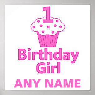 Poster 1er anniversaire Fille Cupcake Design