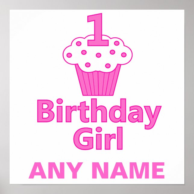 Poster 1er anniversaire Fille Cupcake Design (Devant)