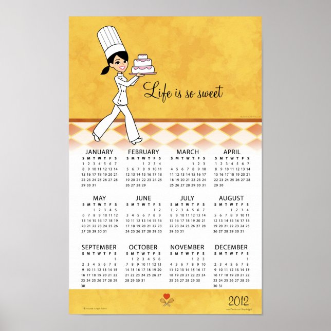 Poster 2012 Kitchen Calendar with Cake Chef Art (Devant)