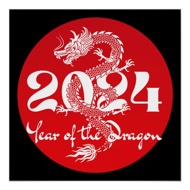 Poster 2024 année du dragon rouge blanc (Devant)