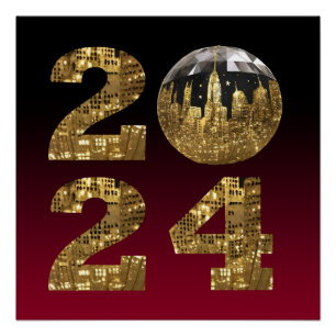 Poster 2024 Nouvel An-Ball-NYC Or & Rouge-