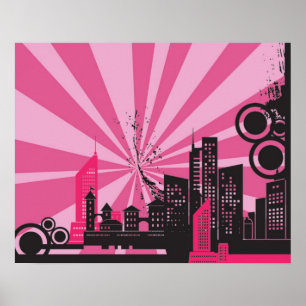 Poster 20x16 Abstrait Pink City Wall Art