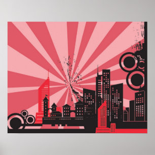 Poster 20x16 Abstrait Red City Wall Art