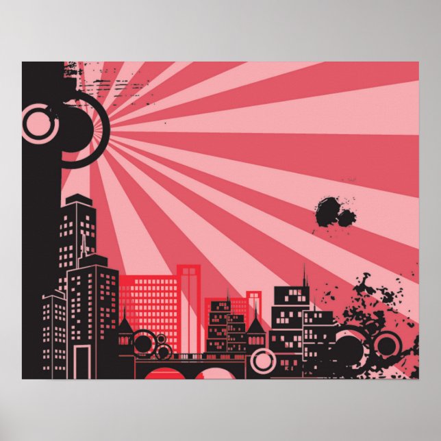 Poster 20x16 Abstrait Red City Wall Art (Devant)