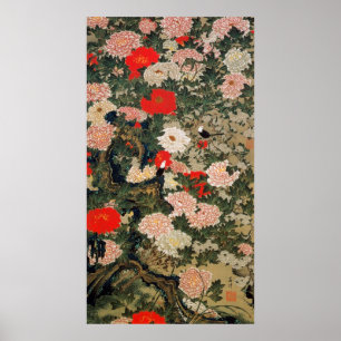 Poster 22. 牡 丹 小 禽 図, 冲 Peonies et Petits Oiseaux, Jakuch