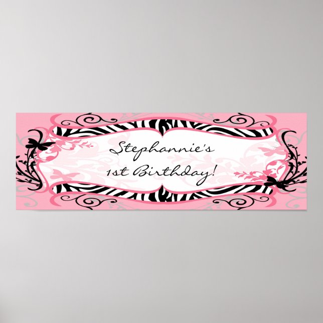 Poster 22.5"x7.5" Personalized Banner Butterfly Zebra (Devant)