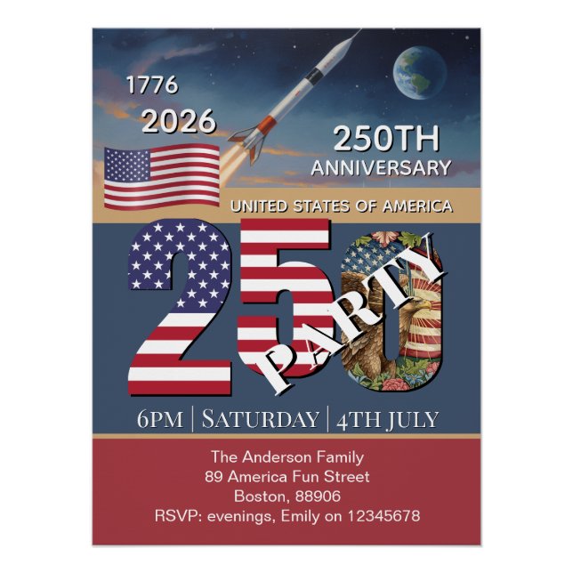 Poster 250e anniversaire États-Unis, drapeau américain /  (Devant)