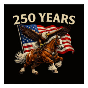 Poster 250e anniversaire USA cheval occidental aigle