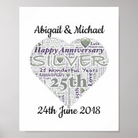 25e Mariage d'argent Anniversaire Word Art Imprime
