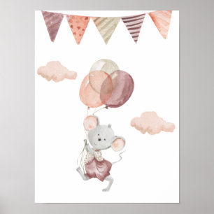 Poster 30,5 x 40,6 cm - Little Mouse With Balloons