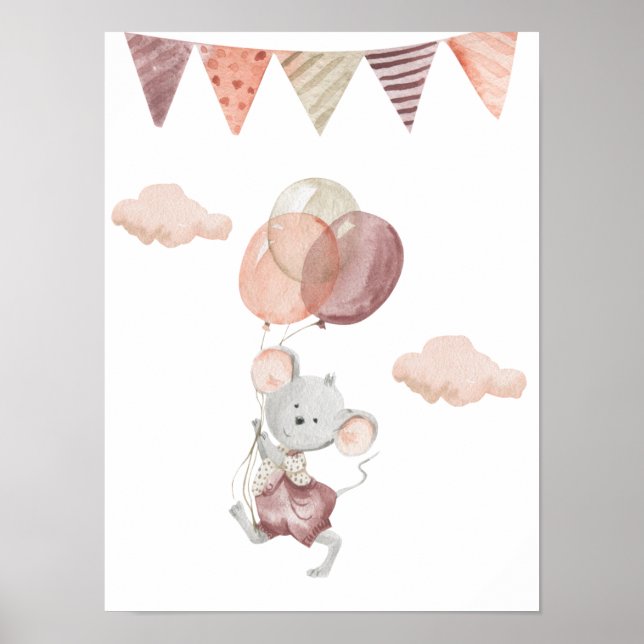 Poster 30,5 x 40,6 cm - Little Mouse With Balloons (Devant)