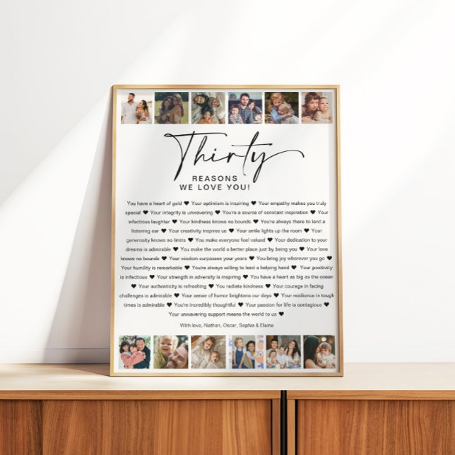 Poster 30 Raisons que nous vous aimons Anniversaire Photo (Créateur téléchargé)