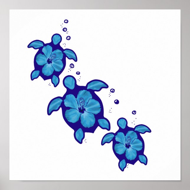 Poster 3 Tortues Honu Bleues (Devant)