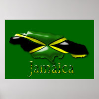 Poster 3D Black Green Yellow Gold Carte De Jamaïqu