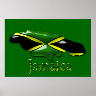 Poster 3D Black Green Yellow Gold Carte De Jamaïqu