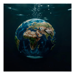 Poster 3D Underwater Globe Art - Terre submergée