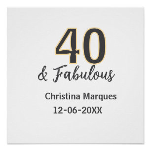 Poster 40 & merveilleux gris jaune calligraphie d'anniver