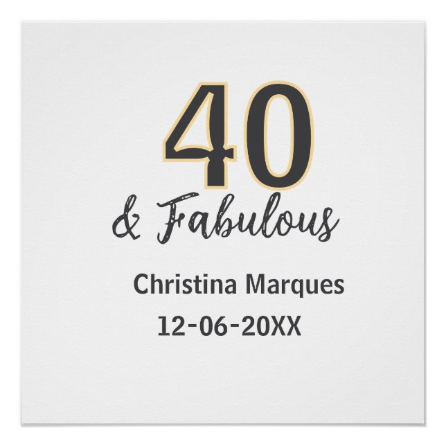 Poster 40 & merveilleux gris jaune calligraphie d'anniver (Devant)