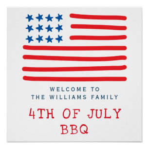 Poster 4 juillet BBQ American Flag - Bienvenue