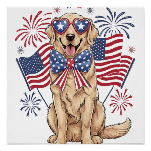 Poster 4 juillet Patriotique Chien Doré