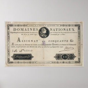 Poster 50 livres bank note, 29th October 1790