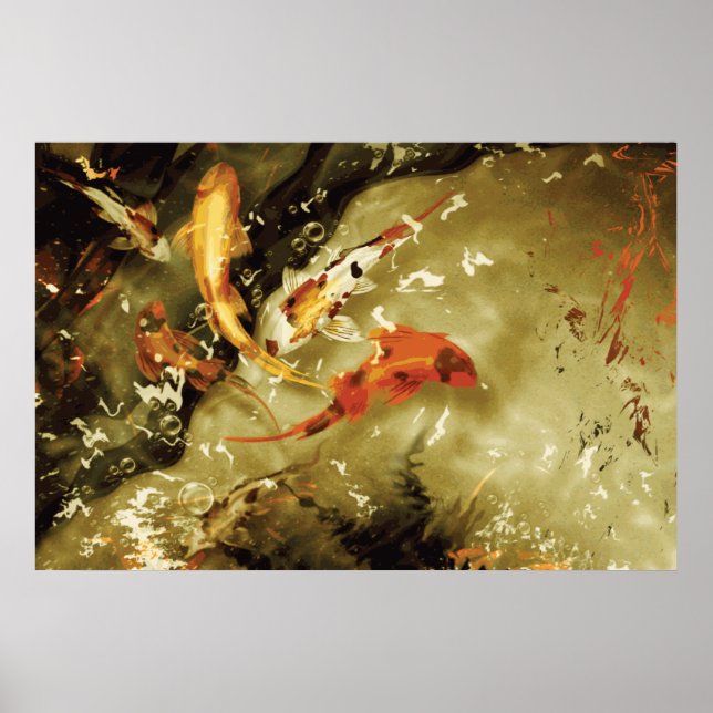 Poster 5 kois dans un étang - Giant Koi (Devant)