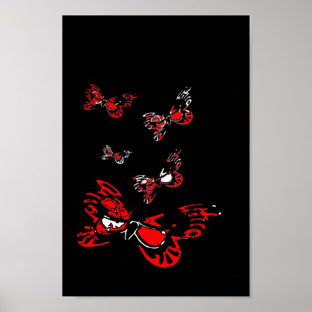 Poster 5 papillons rouges (Devant)