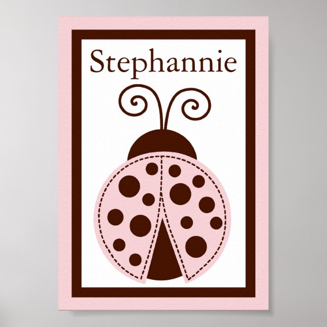 Poster 5x7 Custom Pink Mod Lady Bug Bébé Lit Nom Art (Devant)